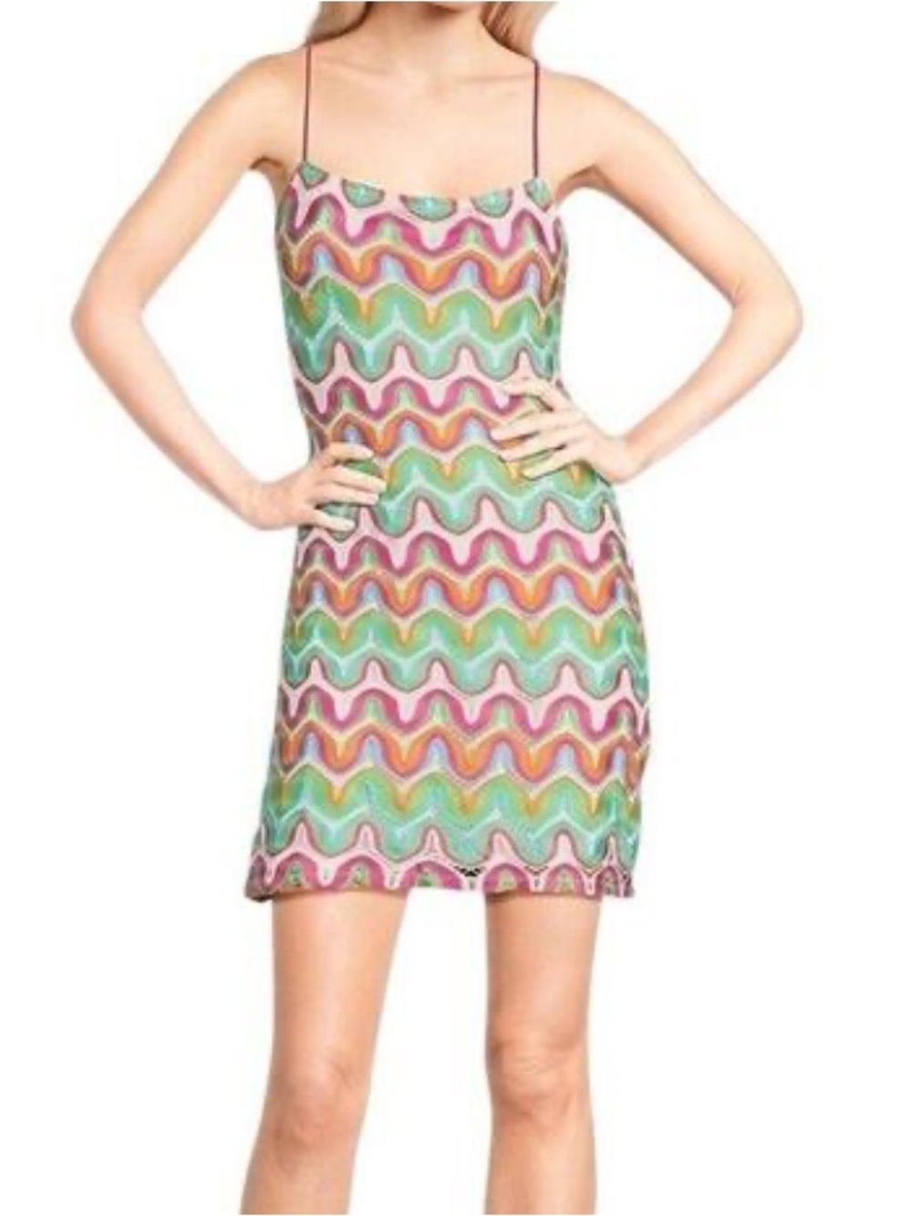 Gianni Bini Multicolor Wave-Print Spaghetti Strap Dress